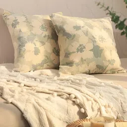 BELLA TRUE Beige & Green 2 Pcs Floral Square Cushion Covers-image-27