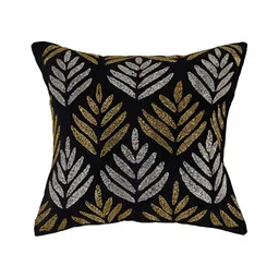 YWULY Black & Grey Floral Embellished Square Cushion Cover-2