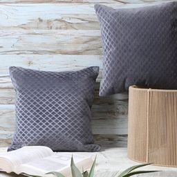 MFD HOME FURNISHING Grey 2 Pieces Geometric Velvet Square Cushion Covers-51