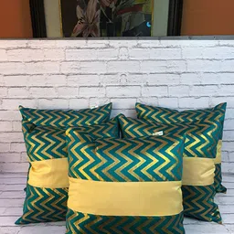 Pink Parrot Green & Gold-Toned 5 Pieces Geometric Square Cushion Covers-image-29