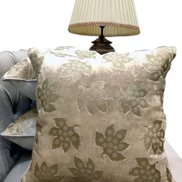 Good Vibes Cream & Gold Toned 3 Embellished Floral Velvet Square Cushion Covers-image-29