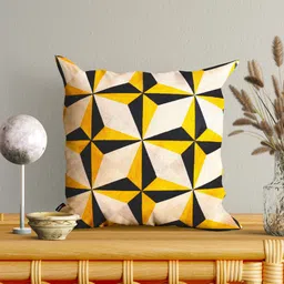 SHADES of LIFE Black & Yellow Set Of 2 Geometric Square Cushion Covers-16