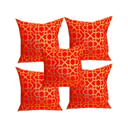 Pink Parrot Orange & Gold-Toned 5 Pieces Abstract Square Cushion Covers-image-26