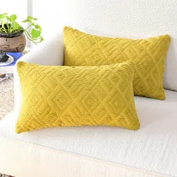 Art Avenue Yellow Self Design Rectangle Cotton Cushion Cover-image-42