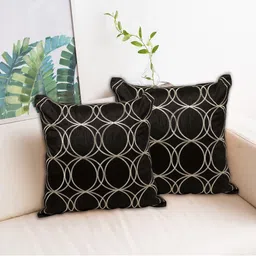 INDHOME LIFE Black & White Set of 2 Embroidered Square Cushion Covers-image-84