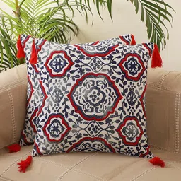 Jamio Firati Navy Blue & Beige Set of 5 Embroidered Square Cushion Covers-15