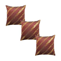 HOME9INE Burgundy & Gold toned 3 Pieces Embroidered Square Cushion Covers-24