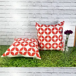 Pink Parrot White & Red 2 Pieces Geometric Square Cushion Covers-image-79