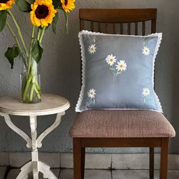 BandBox Grey & White Floral Jute Cotton Square Cushion Covers-33