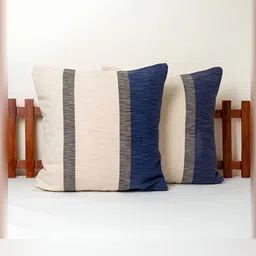 BELLA TRUE Blue & Cream-Coloured 2 Pieces Cotton Colourblocked Square Cushion Covers-image-93