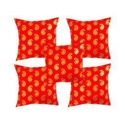 Pink Parrot Orange & Gold-Toned 5 Pieces Ethnic Motifs Square Cushion Covers-image-27