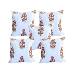 Pink Parrot White & Red 5 Pieces Floral Square Cushion Covers-image-94