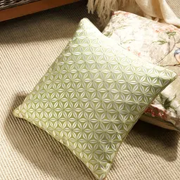Pure Home and Living Green & White Embroidered Square Cotton Cushion Cover-49