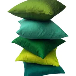 RoyalDeco Green & Olive Green Set of 5 Square Cushion Covers-11