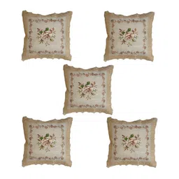 MONKDECOR Brown & Green 5 Pieces Floral Square Cushion Covers-image-6