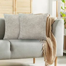 Lushomes Cream-Coloured 2 Pieces Square Cushion Covers-11