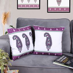 STITCHNEST Pink & White 2 Pieces Ethnic Motifs Square Cushion Covers-33