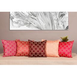 INDHOME LIFE Multicoloured Set of 5 Geometric Square Cushion Covers-18