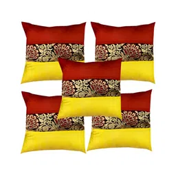 Pink Parrot Red & Yellow 5 Pcs Floral Square Cushion Covers-7