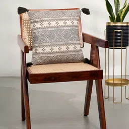 Living scapes by Pantaloons Grey & White Ethnic Motifs Cotton Square Cushion Covers-23