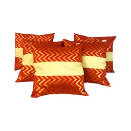 Pink Parrot Orange & Gold Toned 5 Pieces Geometric Printed Square Cushion Covers-image-5