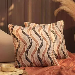 BELLA TRUE Cream-Coloured & Blue 2 Pieces Striped Square Cushion Covers-image-16