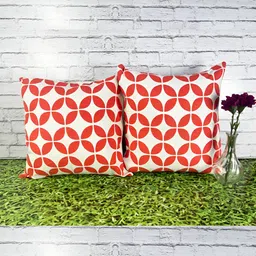 Pink Parrot White & Red 2 Pieces Geometric Printed Square Cushion Covers-image-81