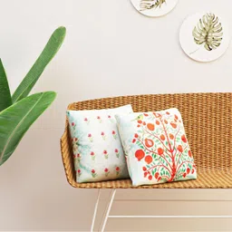 HAPPY HUES White & Red 2 Pieces Floral Printed Square Cushion Covers-image-47