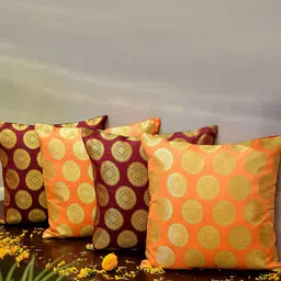 RoyalDeco Burgundy & Orange 4 Pieces Ethnic Motifs Borcade Square Cushion Covers-picture-19