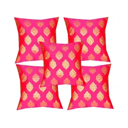 Pink Parrot Pink & Gold-Toned 5 Pcs Ethnic Motifs Square Cushion Covers-image-72