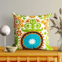 SHADES of LIFE White & Green Set of 2 Abstract Square Cushion Covers-7