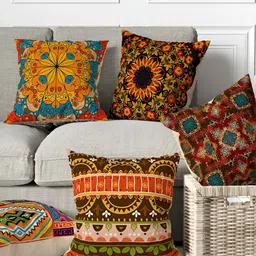 Aura Orange & Blue 5 Pieces Digital Printed Square Cushion Covers-54