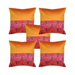 Pink Parrot Orange & Purple 5 Pcs Floral Square Cushion Covers-image-25