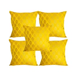 Pink Parrot Yellow & Gold-Toned 5 Pcs Ethnic Motifs Square Cushion Covers-image-47