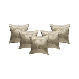MONKDECOR Cream-Coloured & Gold-Toned 5Pcs Floral Square Cushion Covers-image-47