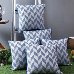 ROMEE Blue & White Set of 5 Geometric Square Cushion Covers-87