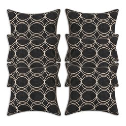INDHOME LIFE Black & Gold-Toned Set of 6 Embroidered Square Cushion Covers-5