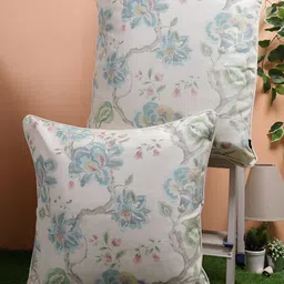 Aura Turquoise Blue & White 2Pcs Floral Square Cushion Covers-image-38