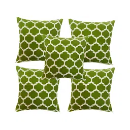 Pink Parrot Green & Cream  5 Pieces Geometric Square Cushion Covers-image-5