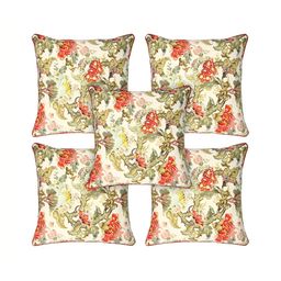 MONKDECOR White & Pink 5 Pieces Floral Square Cushion Covers-image-91