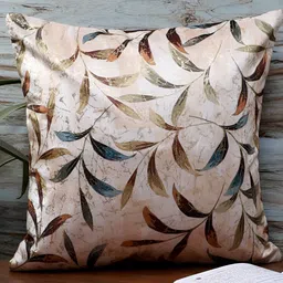 MFD HOME FURNISHING Cream & Brown Floral Printed Velvet Square Cushion Covers-1