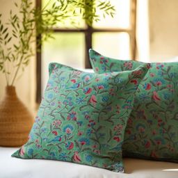Baarno White & Blue Set of 2 Floral Square Cushion Covers-image-92