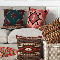 Aura Brown & Pink 5 Pieces Digital Printed Square Cushion Covers-22
