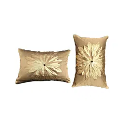 MONKDECOR Gold-Toned 2 Pcs Floral Rectangle Cushion Covers-image-91
