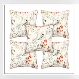 MONKDECOR Off White & Red 5 Pieces Floral Square Cushion Covers-image-51
