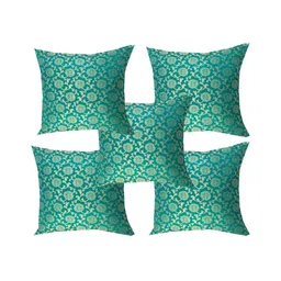 Pink Parrot Green & Gold-Toned 5 Pieces Ethnic Motifs Square Cushion Covers-image-57