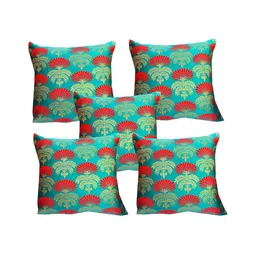 Pink Parrot Green & Red 5 Pieces Ethnic Motifs Square Cushion Covers-image-47