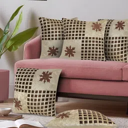 JDX Beige & Brown 5 Pieces Geometric Square Cushion Covers-15