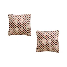 TANLOOMS Cream & Brown 2Pcs Geometric Velvet Square Cushion Covers-18