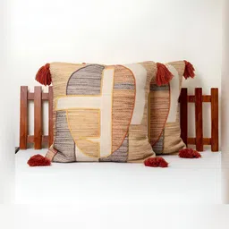 BELLA TRUE White & Brown 2 Pieces Ethnic Motifs Square Cushion Covers-image-92